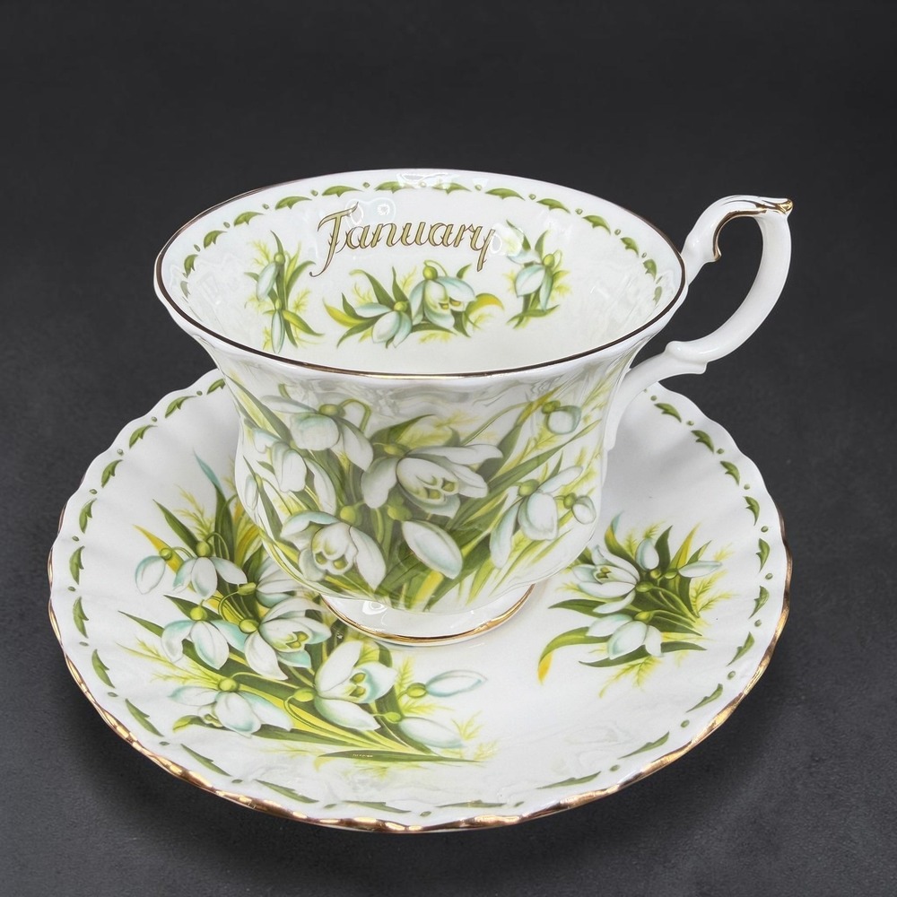 Royal Albert January Snowdrops Tea Cup Saucer Flower of the Month Bone China
